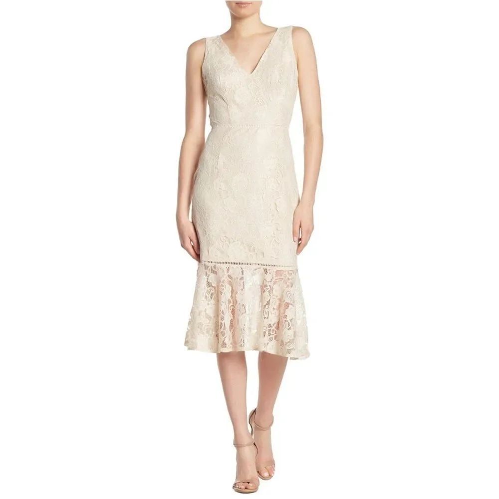 Alexia Admor Lace Mermaid Elegant Cream Midi Dress